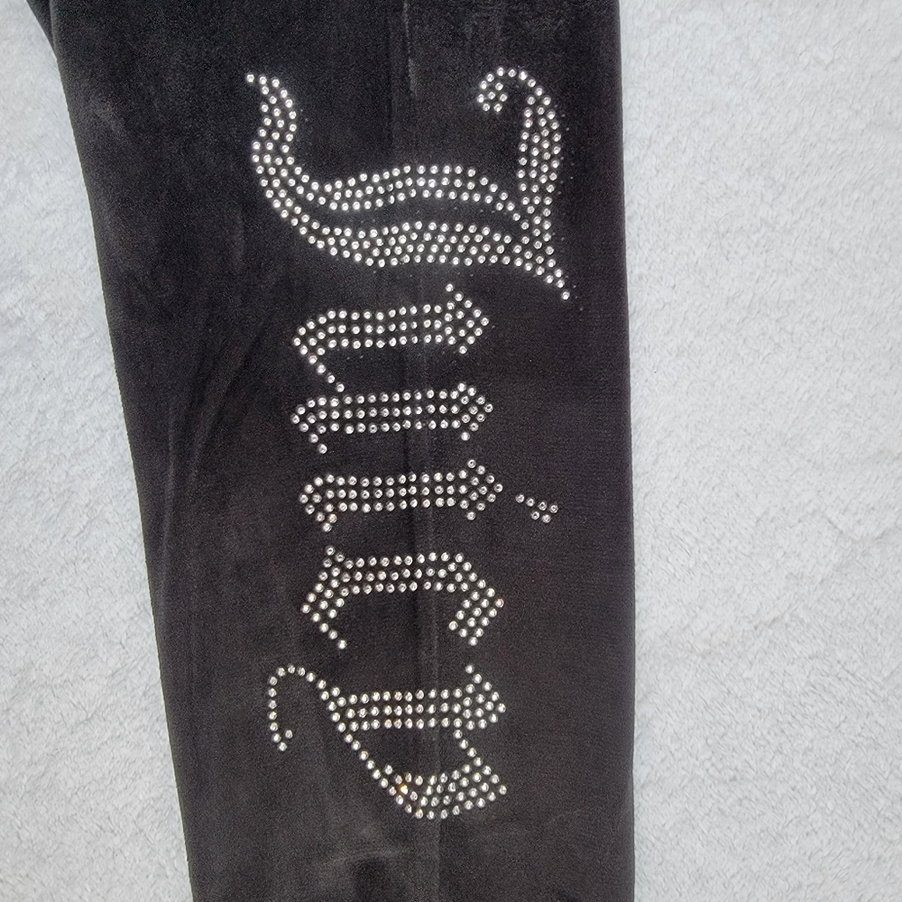 Juicy Couture Sleepwear Black Velour Pants Rhinestone Logo On Leg Y2K Size M - Picture 6 of 9